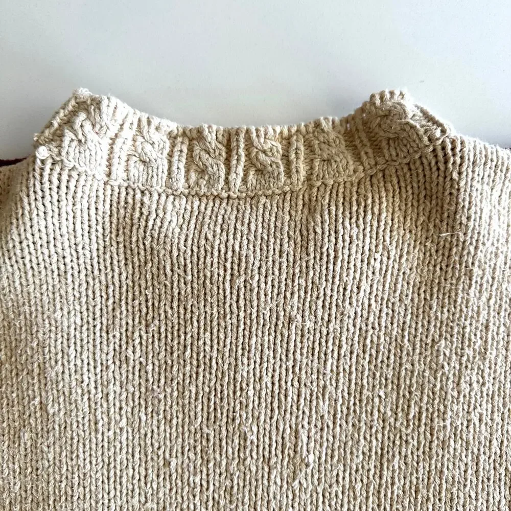 Jennifer & Company VTG 90s Hand Knit Cotton Blend Cottage Cabbage Rose Sweater L